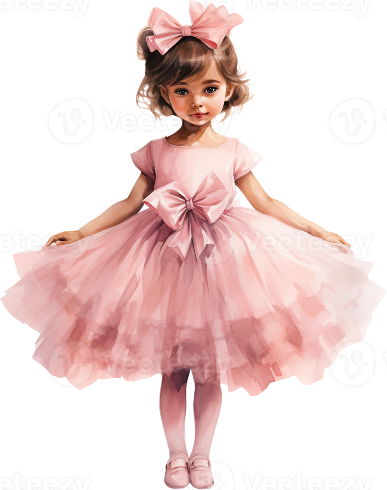 Ai Generated Pink Watercolor Little ballerinas Art Nursery Decor Cute Baby Kids Girl Ballet Dancing Birthday Baby shower Card Poster png