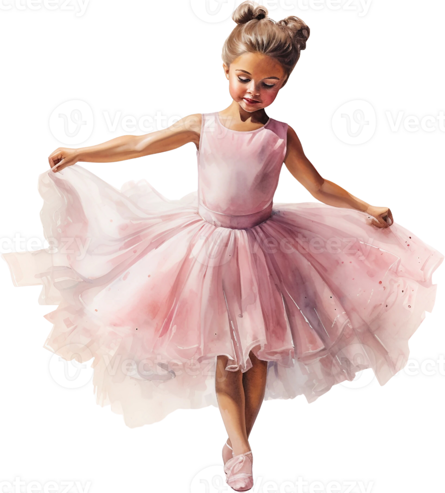 Ai Generated Pink Watercolor Little ballerinas Art Nursery Decor Cute Baby Kids Girl Ballet Dancing Birthday Baby shower Card Poster png