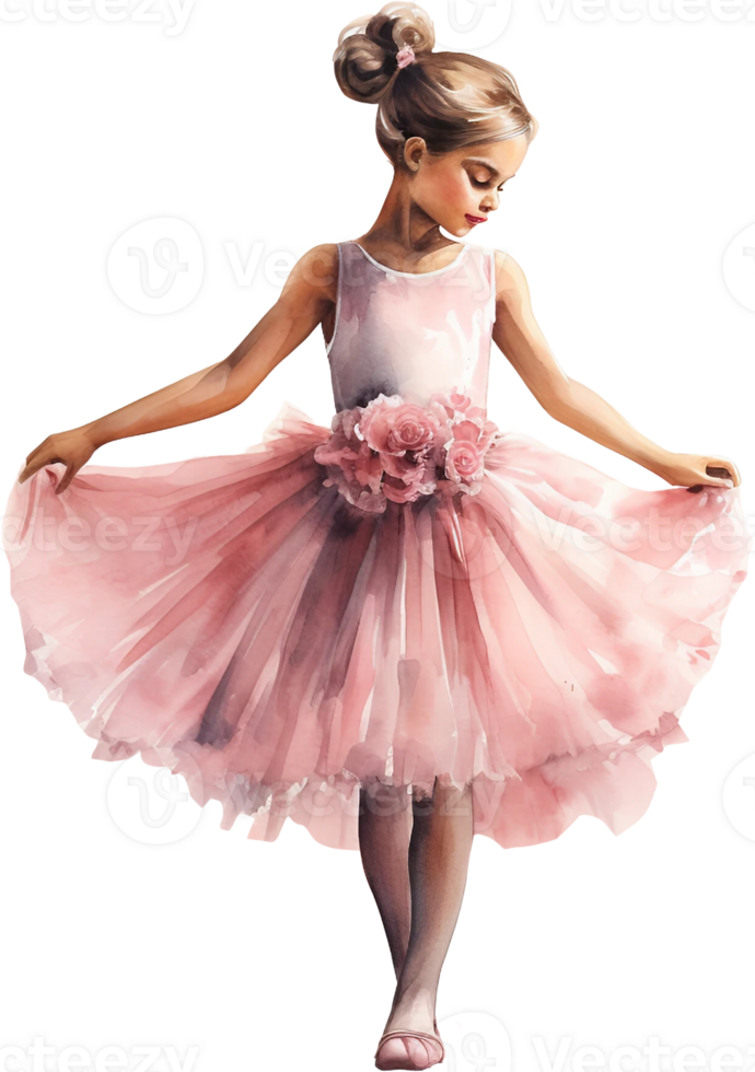 Ai Generated Pink Watercolor Little ballerinas Art Nursery Decor Cute Baby Kids Girl Ballet Dancing Birthday Baby shower Card Poster png