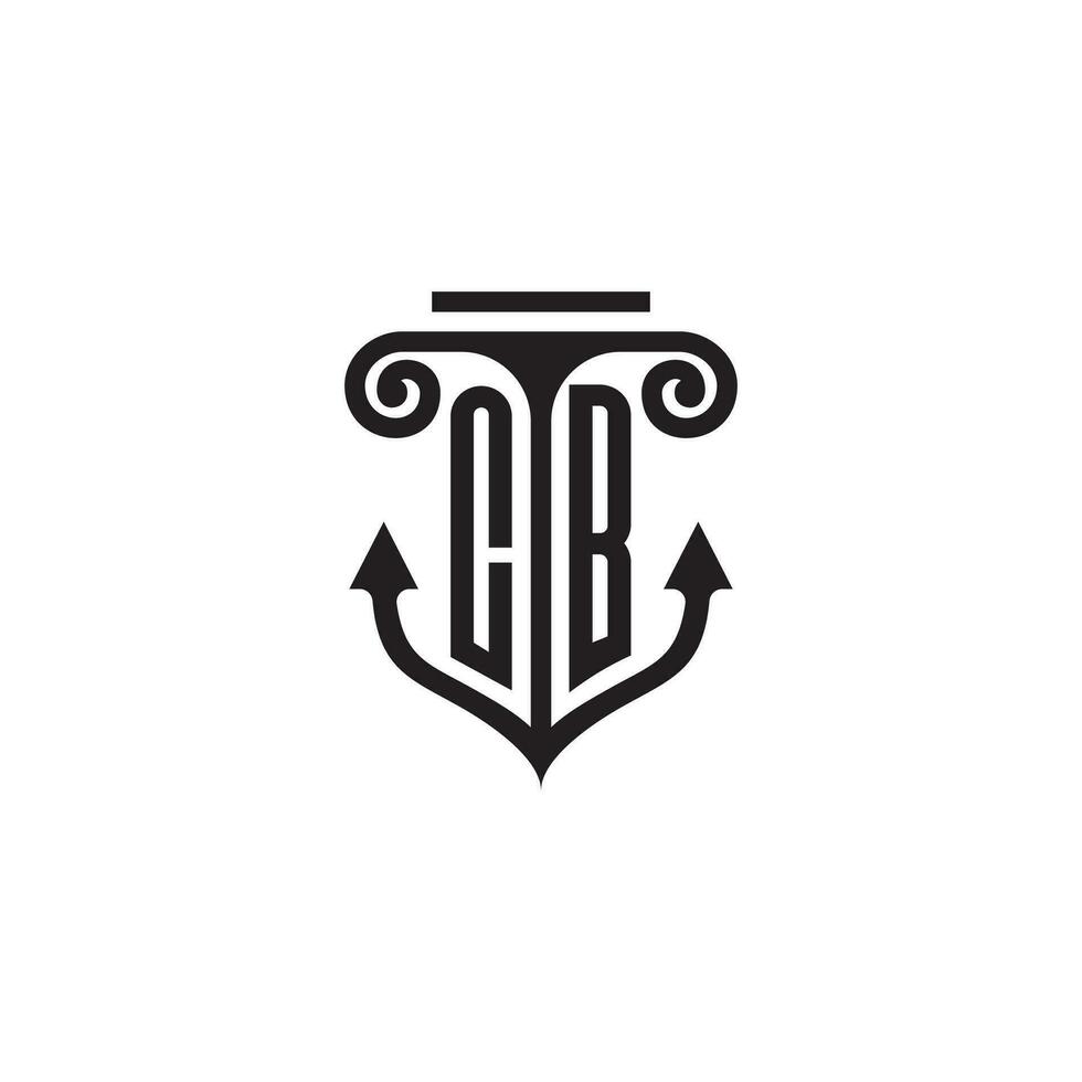 CB pillar and anchor ocean initial logo concept vector