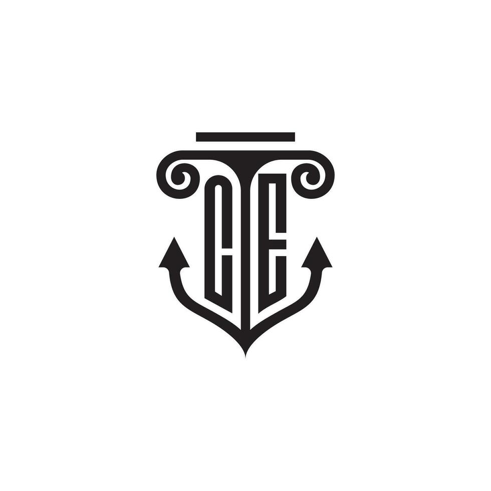 CE pillar and anchor ocean initial logo concept vector