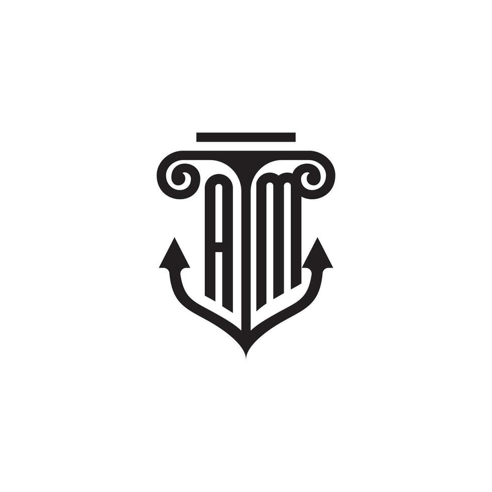 AM pillar and anchor ocean initial logo concept vector