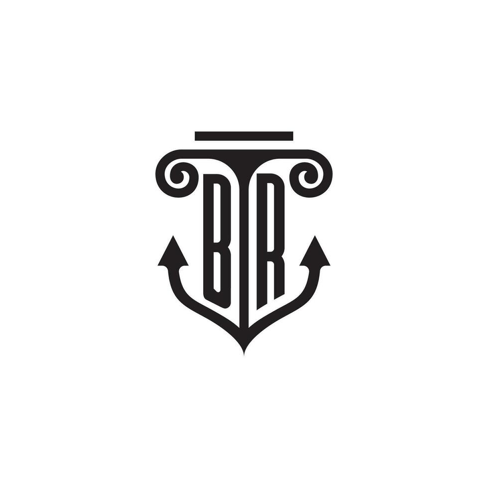 BR pillar and anchor ocean initial logo concept vector