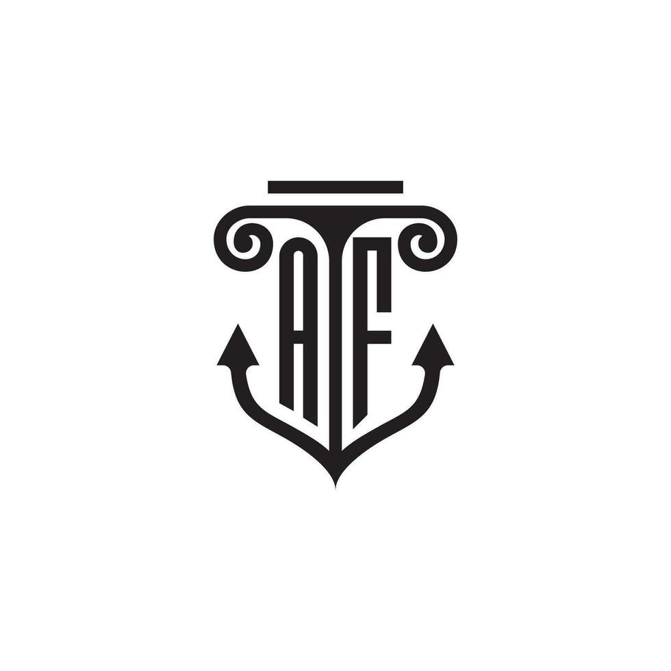 AF pillar and anchor ocean initial logo concept vector