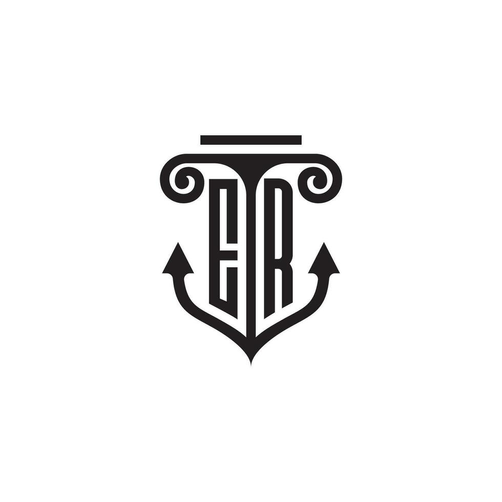 ER pillar and anchor ocean initial logo concept vector