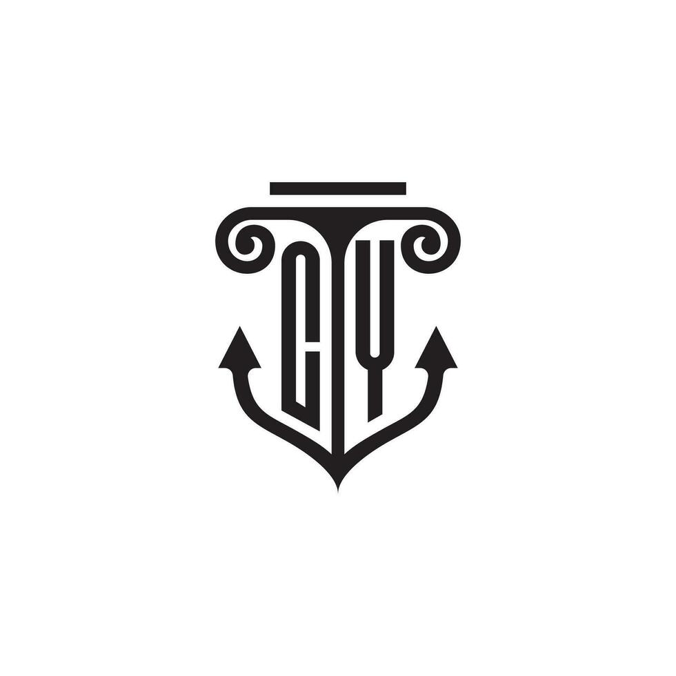 CY pillar and anchor ocean initial logo concept vector