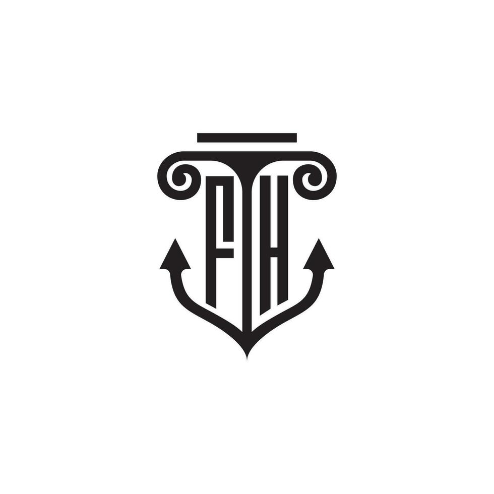 FH pillar and anchor ocean initial logo concept vector