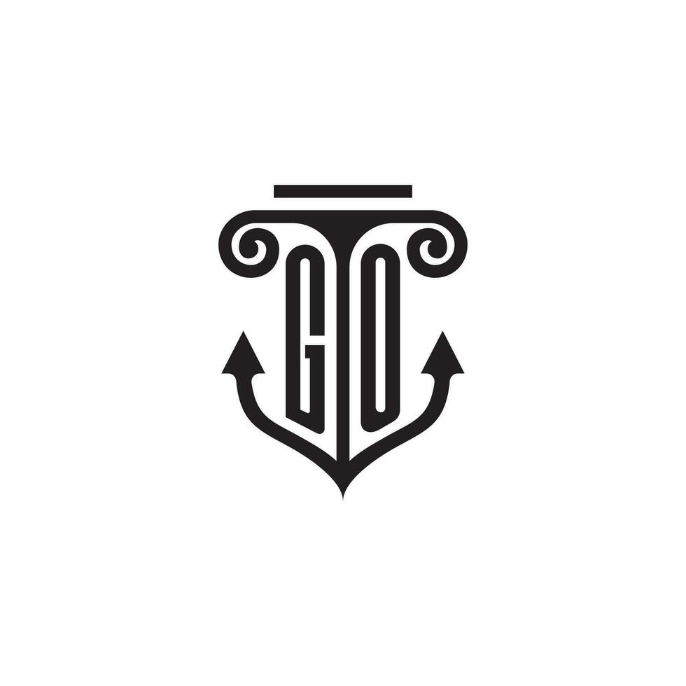 GO pillar and anchor ocean initial logo concept vector