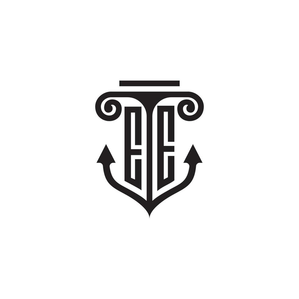 EE pillar and anchor ocean initial logo concept vector