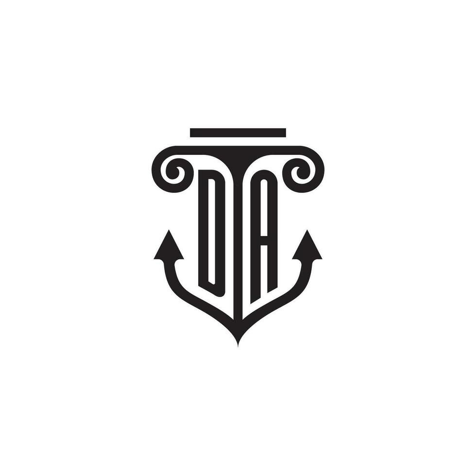 DA pillar and anchor ocean initial logo concept vector