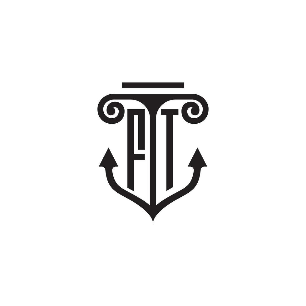 FT pillar and anchor ocean initial logo concept vector