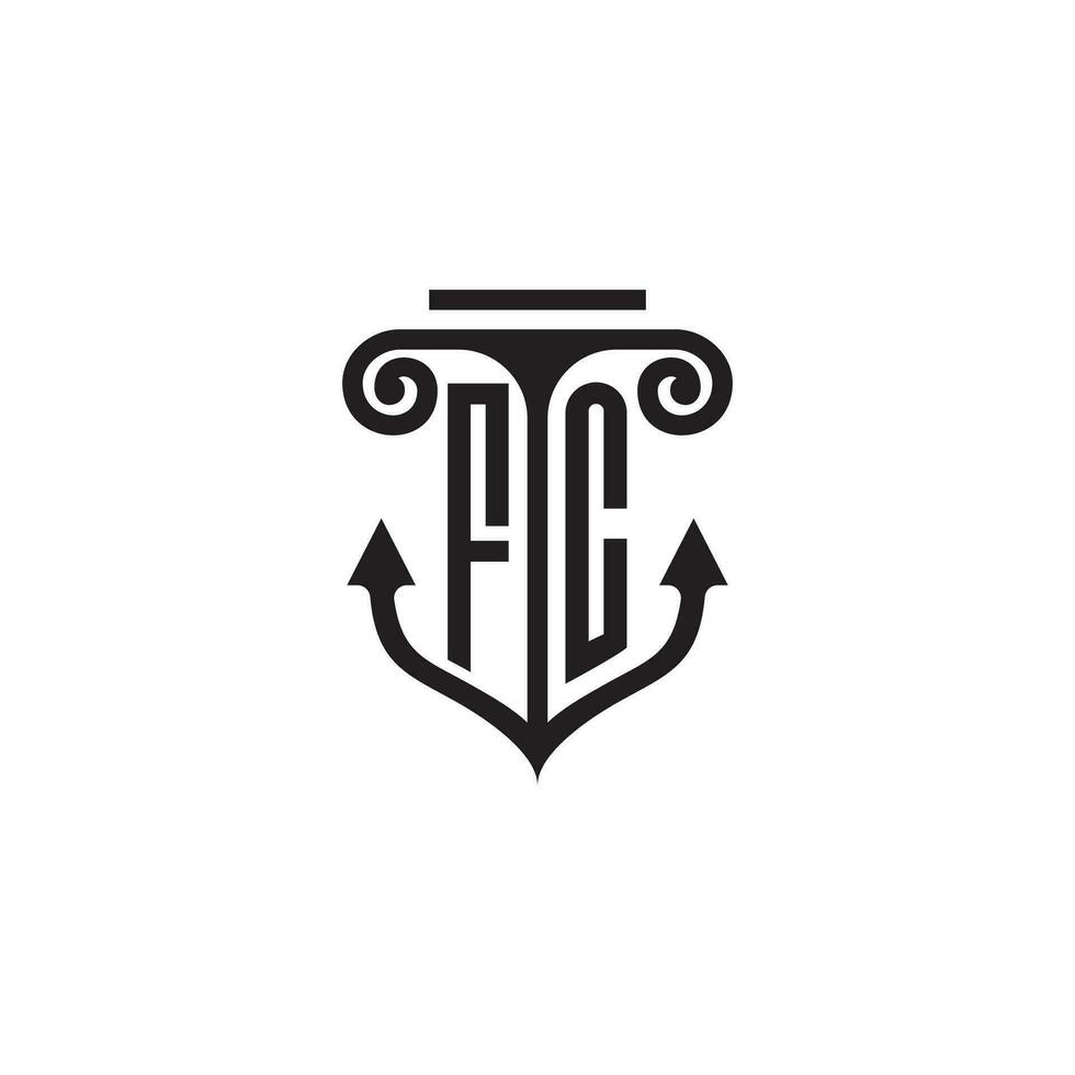 FC pillar and anchor ocean initial logo concept vector