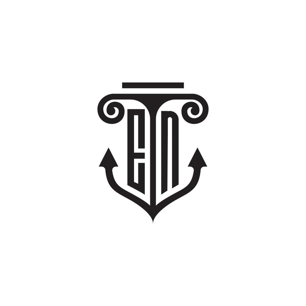 EN pillar and anchor ocean initial logo concept vector