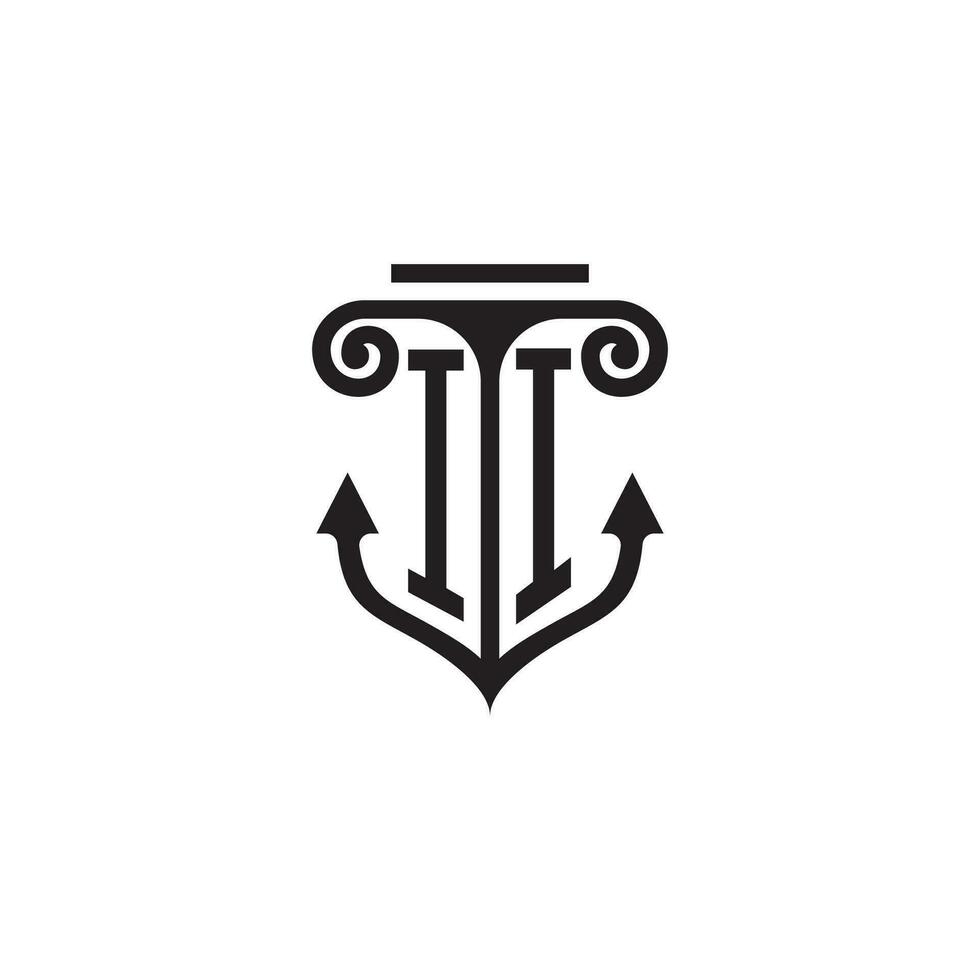 II pillar and anchor ocean initial logo concept vector