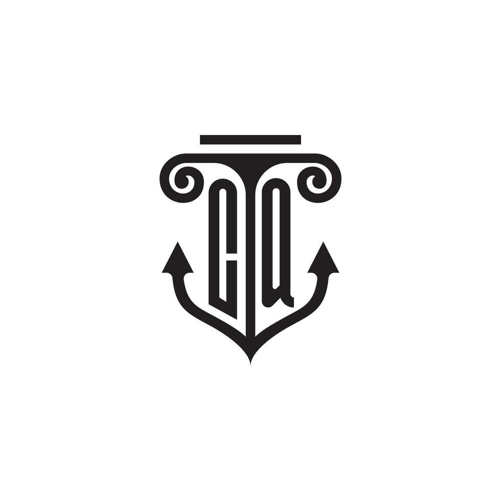 CQ pillar and anchor ocean initial logo concept vector