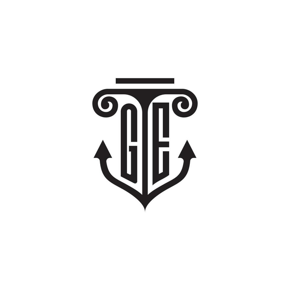 GE pillar and anchor ocean initial logo concept vector