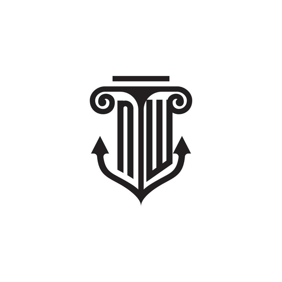 NW pillar and anchor ocean initial logo concept vector