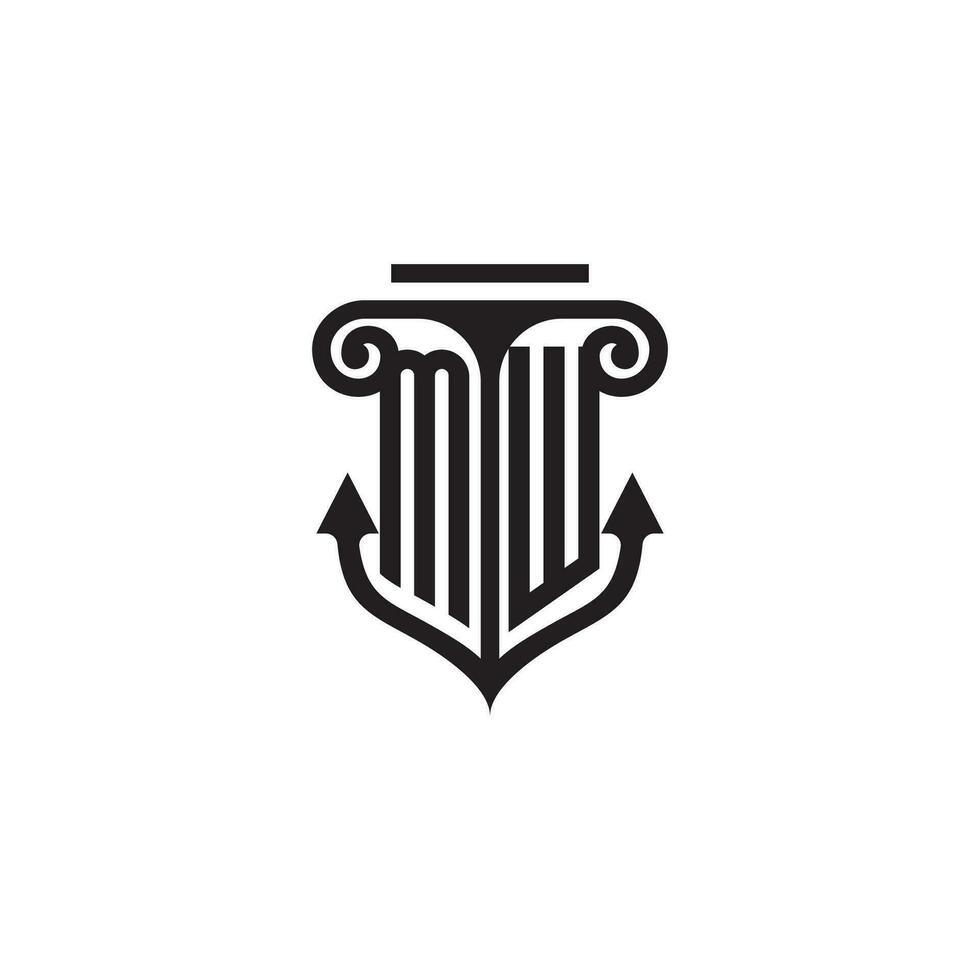MW pillar and anchor ocean initial logo concept vector