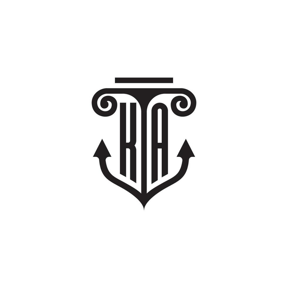 KA pillar and anchor ocean initial logo concept vector