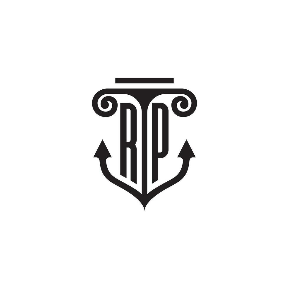 RP pillar and anchor ocean initial logo concept vector