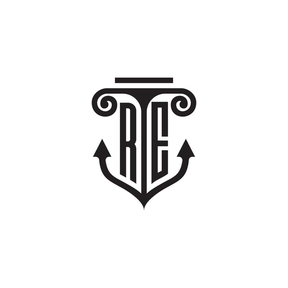 RE pillar and anchor ocean initial logo concept vector