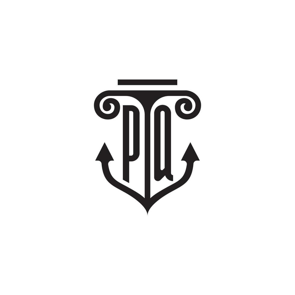 pq pilar y ancla Oceano inicial logo concepto vector