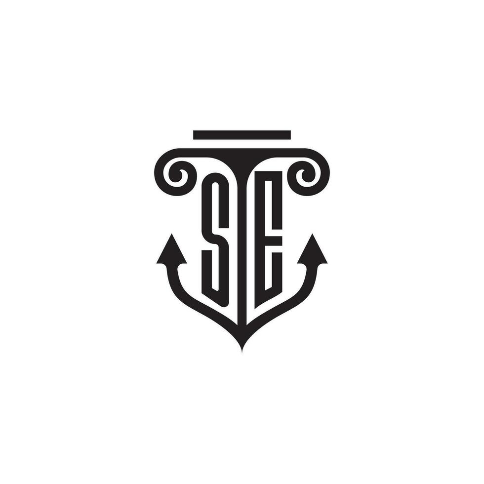 SE pillar and anchor ocean initial logo concept vector