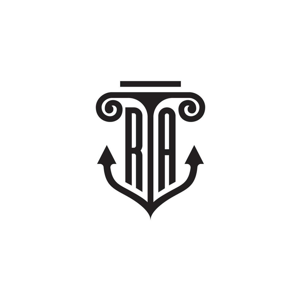 RA pillar and anchor ocean initial logo concept vector