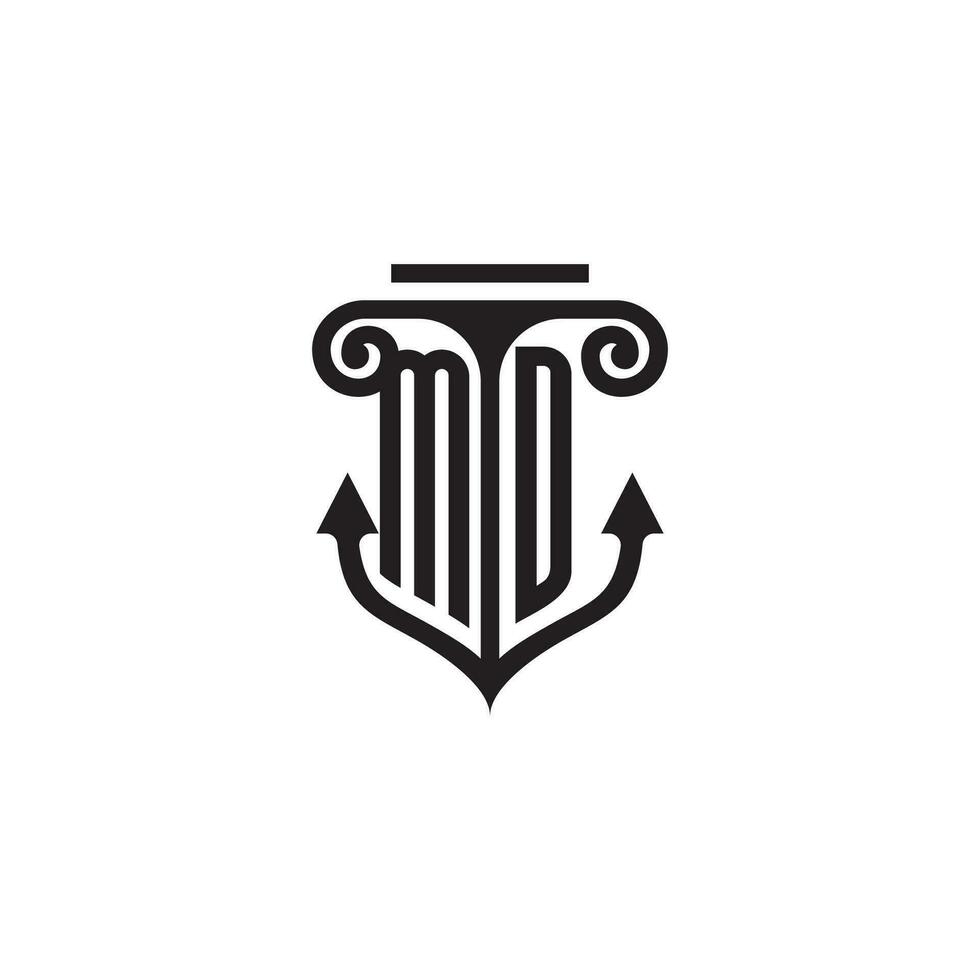 MD pillar and anchor ocean initial logo concept vector