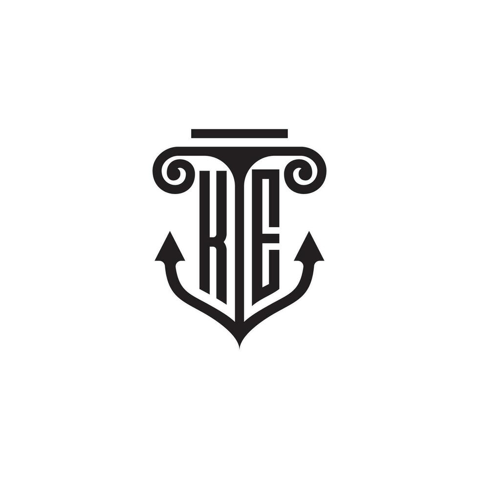 KE pillar and anchor ocean initial logo concept vector