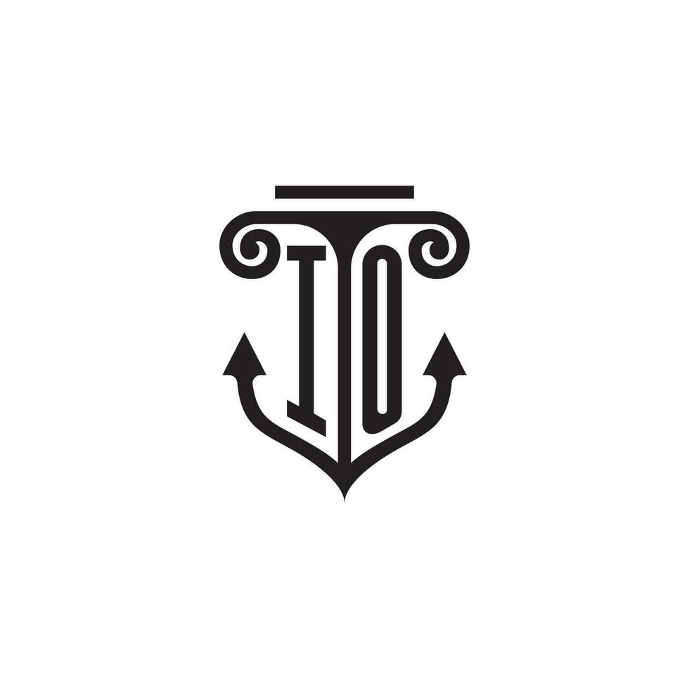 IO pillar and anchor ocean initial logo concept vector