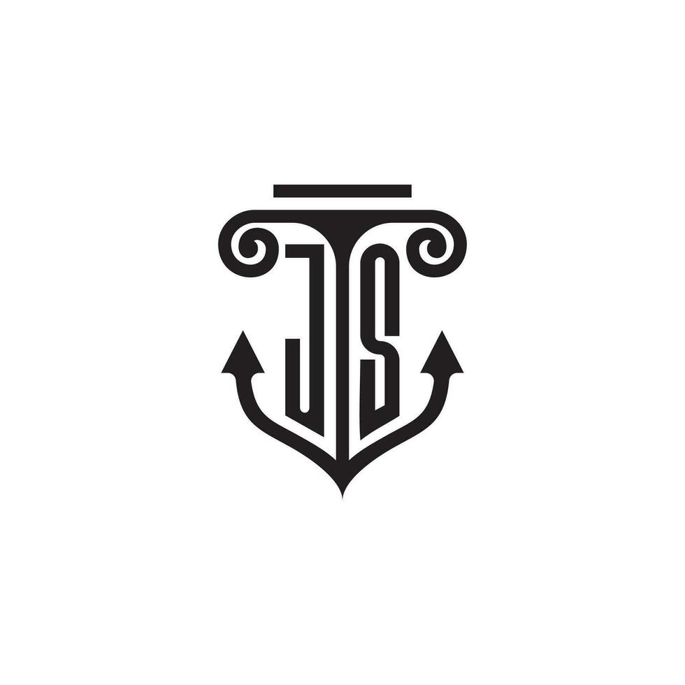 JS pillar and anchor ocean initial logo concept vector