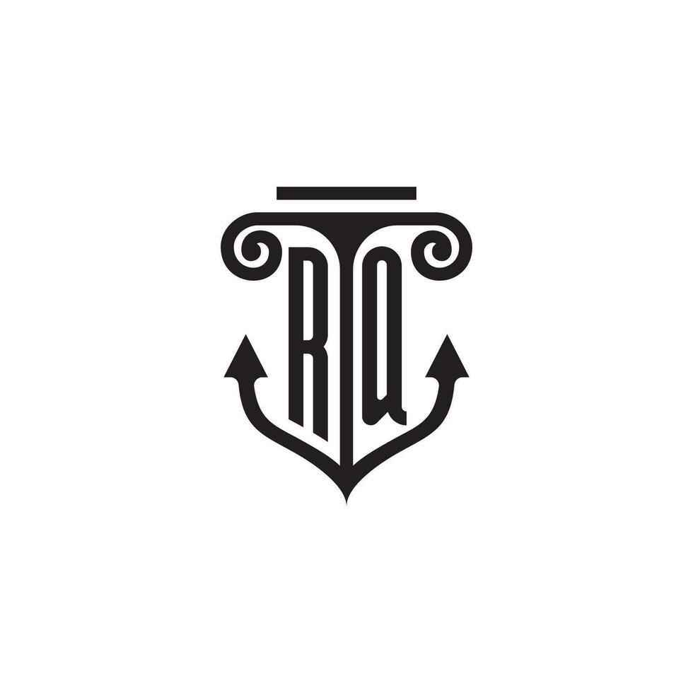 RQ pillar and anchor ocean initial logo concept vector