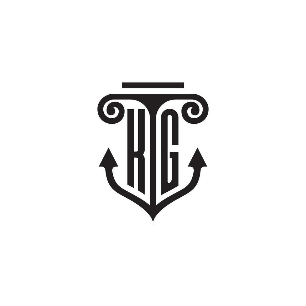 KG pillar and anchor ocean initial logo concept vector