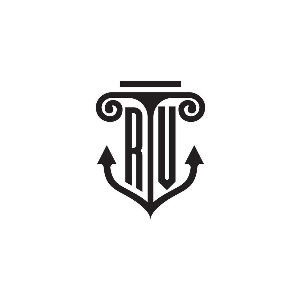 RV pillar and anchor ocean initial logo concept vector