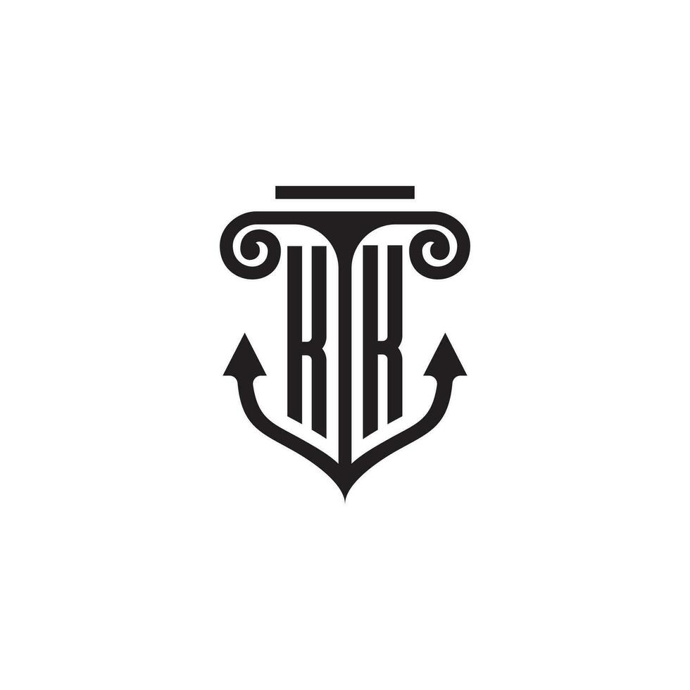 KK pillar and anchor ocean initial logo concept vector