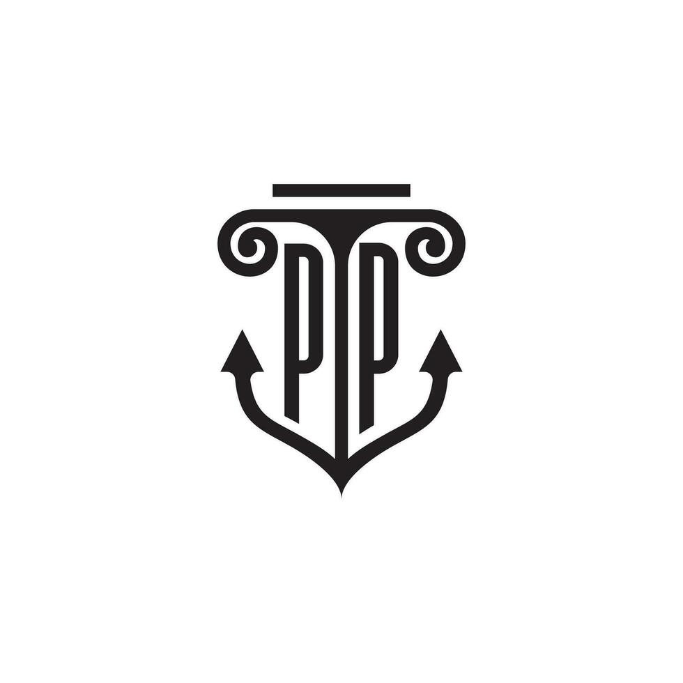 PP pillar and anchor ocean initial logo concept vector