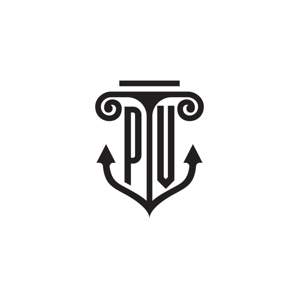 PV pillar and anchor ocean initial logo concept vector