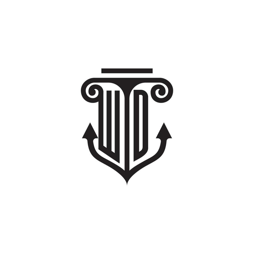 WD pillar and anchor ocean initial logo concept vector