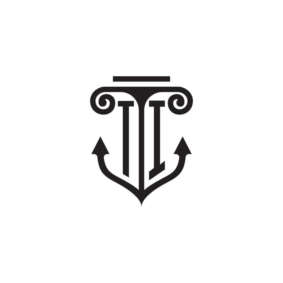 TI pillar and anchor ocean initial logo concept vector