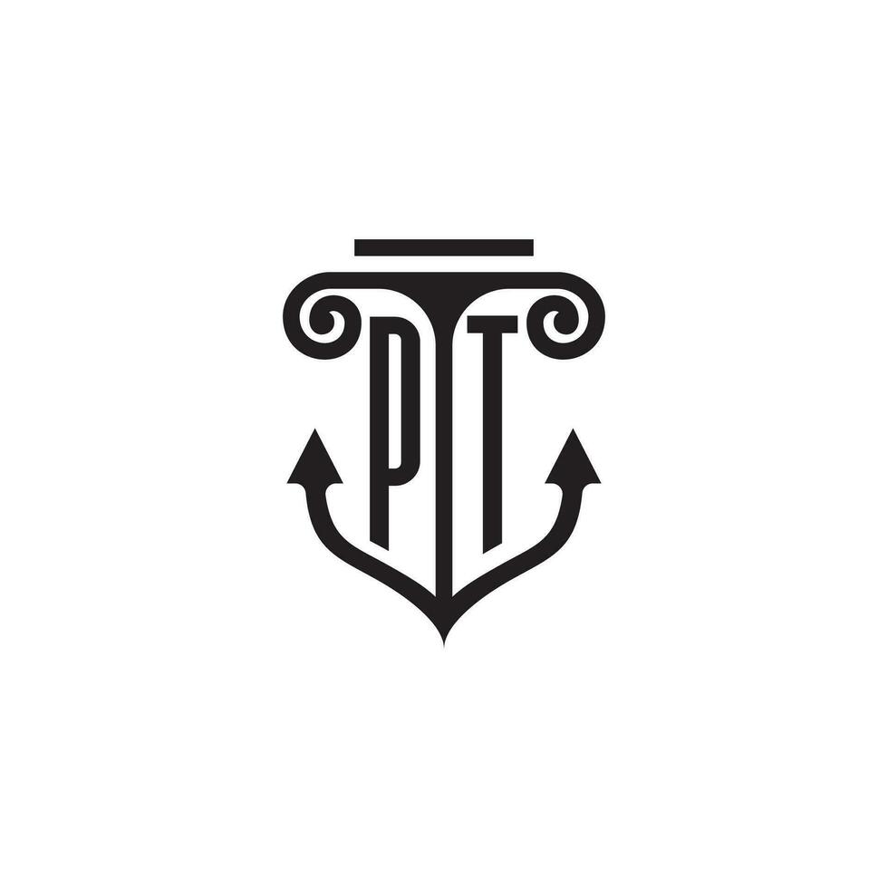 PT pillar and anchor ocean initial logo concept vector