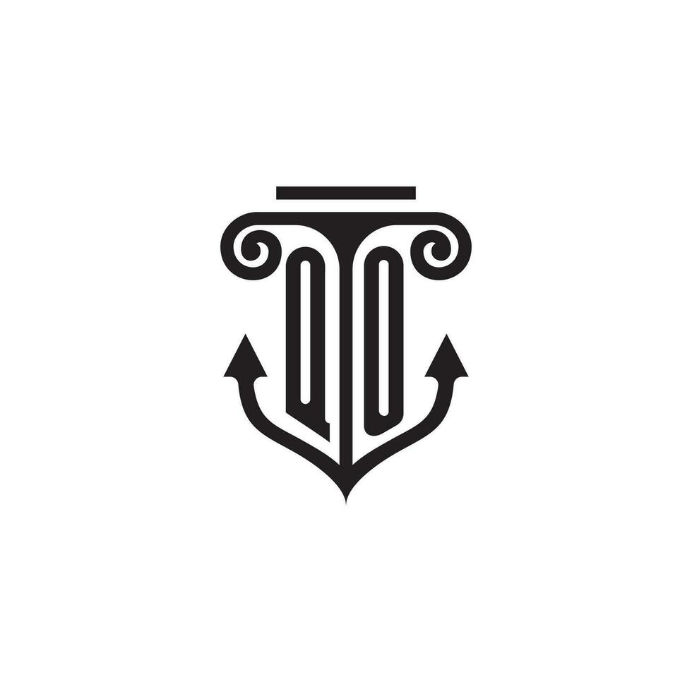 QO pillar and anchor ocean initial logo concept vector