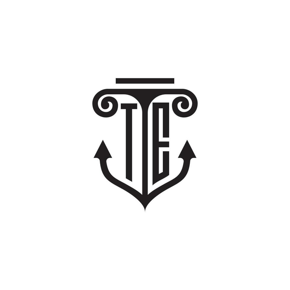 TE pillar and anchor ocean initial logo concept vector