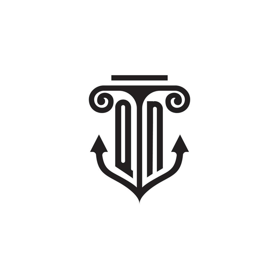 QN pillar and anchor ocean initial logo concept vector