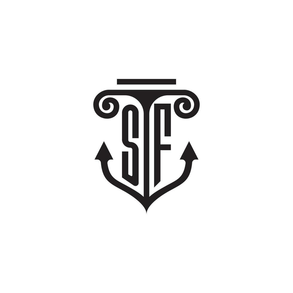 SF pillar and anchor ocean initial logo concept vector