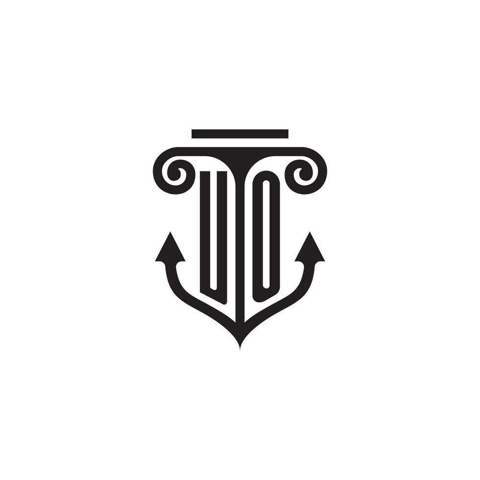 UO pillar and anchor ocean initial logo concept vector