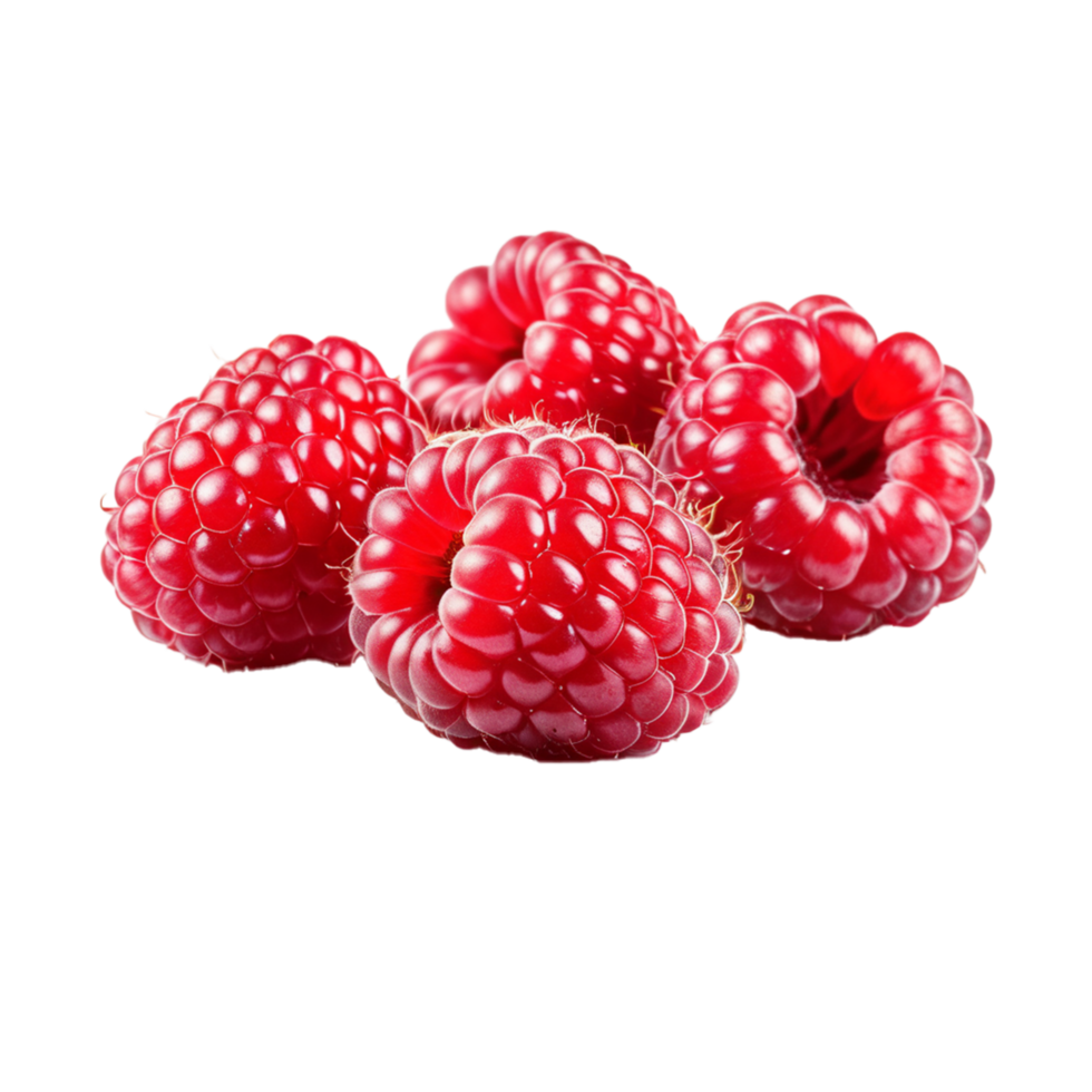 AI Generative raspberry with leaves on transparent background PNG image