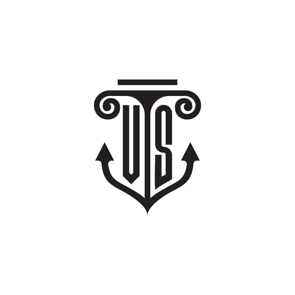 VS pillar and anchor ocean initial logo concept vector