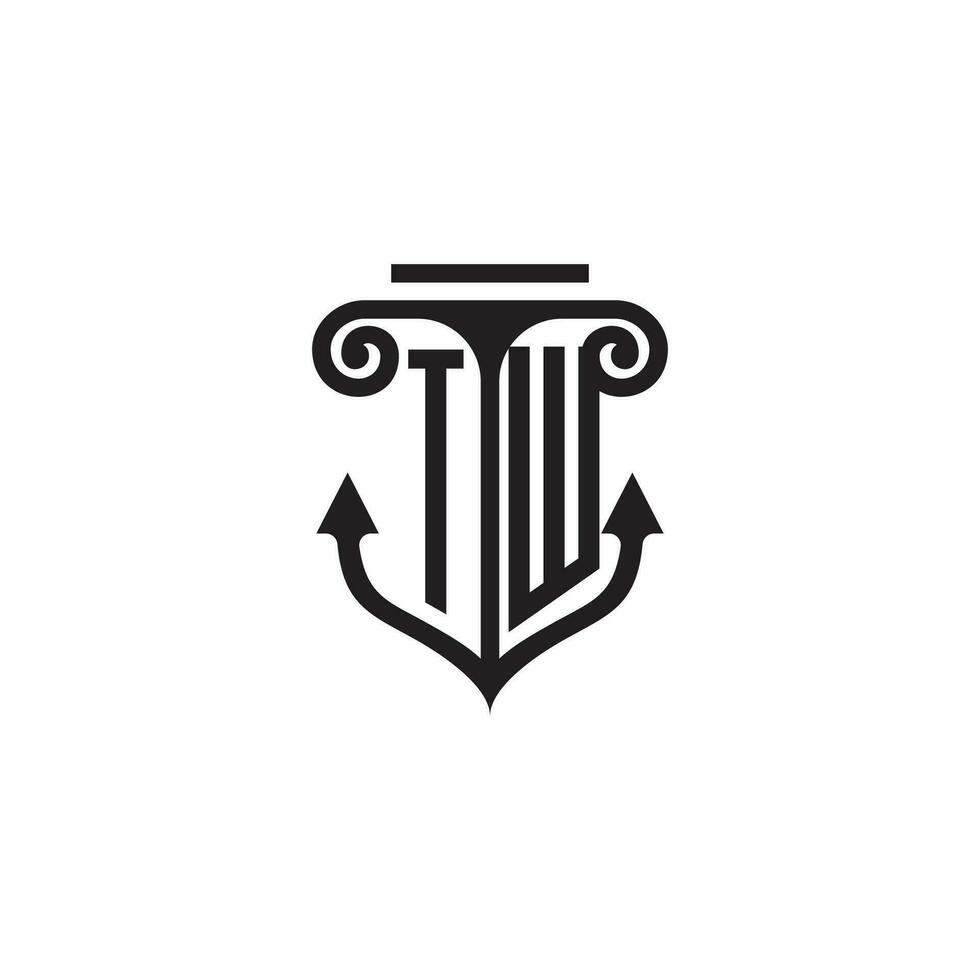 TW pillar and anchor ocean initial logo concept vector