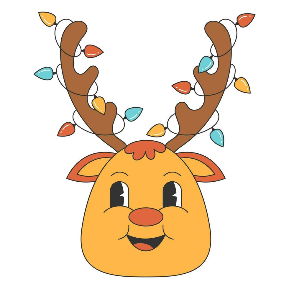 Deer head with a garland on its horns. Vector illustration.